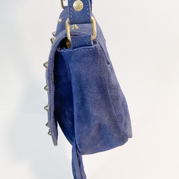 Prune Blue Suede Studded Fringe Cross Body Bag - Picture 4 of 14